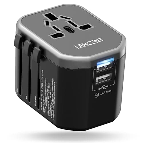 LENCENT Universal Reseadapter över Hela världen, Internationell Travel Adapter med 2 USB Portar & AC Uttag, Socket Adapter Worldwide för över 150+ Länder, DE USA UK IT AUS CN, Typ C/G/A/I, Svart